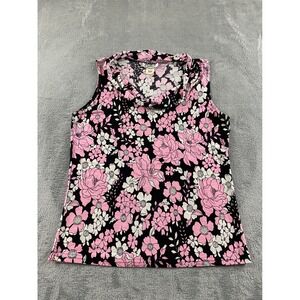 Carducci Womens Pink Floral Cowl Neck Sleeveless Top Black Size Medium USA Made